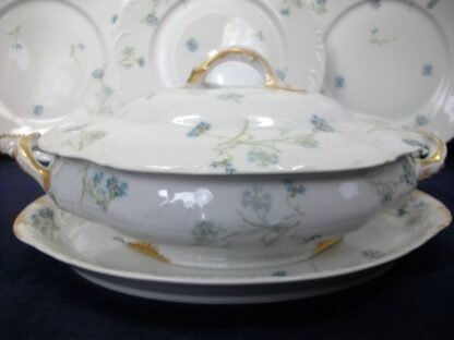 HAVILAND  (THEO)  LIMOGES FRANCE-  BLUE CORNFLOWER (c.1895)   OVAL COVERED SERVING BOWL  #1 -  SCALLOPED-  EXCELLENT !!  RARE !!