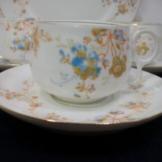BAWO & DOTTER (ELITE WORKS)  LIMOGES-  AUTUMN VINE BLUE FLORAL (c.1896-1900)   CUP & SAUCER-  BOWL SHAPE!  RING HANDLE! 