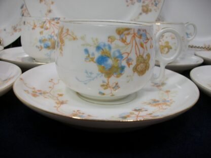 BAWO & DOTTER (ELITE WORKS)  LIMOGES-  AUTUMN VINE BLUE FLORAL (c.1896-1900)   CUP & SAUCER-  BOWL SHAPE!  RING HANDLE! 