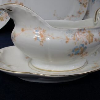BAWO & DOTTER (ELITE WORKS)  LIMOGES-  AUTUMN VINE BLUE FLORAL (c.1896-1900)  GRAVY BOAT WITH UNDERPLATE  #1 -  ORNATE!! RARE!! EXCELLENT!!