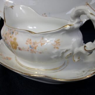 BAWO & DOTTER (ELITE WORKS)  LIMOGES-  AUTUMN VINE BLUE FLORAL (c.1896-1900)  GRAVY BOAT WITH UNDERPLATE  #2 -  ORNATE!! RARE!! EXCELLENT!!
