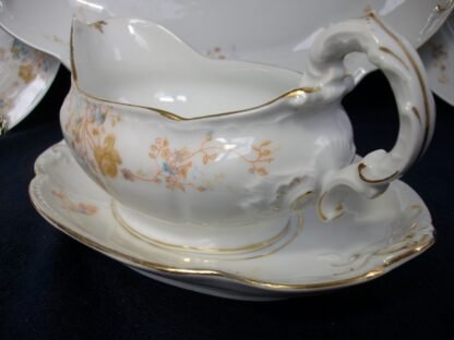 BAWO & DOTTER (ELITE WORKS)  LIMOGES-  AUTUMN VINE BLUE FLORAL (c.1896-1900)  GRAVY BOAT WITH UNDERPLATE  #2 -  ORNATE!! RARE!! EXCELLENT!!