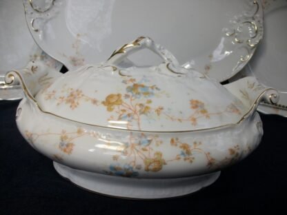 BAWO & DOTTER (ELITE WORKS)  LIMOGES-  AUTUMN VINE BLUE FLORAL (c.1896-1900)  COVERED SERVING BOWL  #1 -  ORNATE!! RARE!! EXCELLENT!!