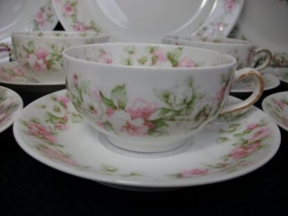 HAVILAND (THEODORE) LIMOGES FRANCE- ROSE GARLAND PINK & WHITE (c.1903) CUP & SAUCER- SMOOTH- EXCELLENT !! RARE !!