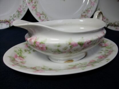 HAVILAND  (THEODORE)  LIMOGES  FRANCE-  ROSE GARLAND PINK & WHITE (c.1903)  GRAVY BOAT &  UNDERPLATE -  SMOOTH-  EXCELLENT !!  RARE !!