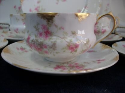 CHARLES FIELD HAVILAND/GERARD, DUFRAISSEIX & ABBOT (GDA) LIMOGES FRANCE-  WILD GERANIUM PINK (c.1900+)   CUP & SAUCER-  GOLD DAUBS-  EXCELLENT !!  RARE !!