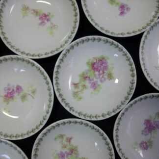 CMC- MAUREIL CHAPEAU & CHARLES- LIMOGES FRANCE-  PURPLE VIOLETS & LAUREL LEAF  (c.1890-1914)   BUTTER PAT  3 1/8"-  SMOOTH-  EXCELLENT !!  RARE !!