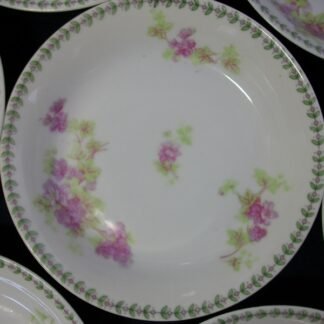CMC- MAUREIL CHAPEAU & CHARLES- LIMOGES FRANCE-  PURPLE VIOLETS & LAUREL LEAF  (c.1890-1914)   BERRY BOWLS  5"-  SMOOTH-  EXCELLENT !!  RARE !!