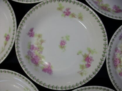 CMC- MAUREIL CHAPEAU & CHARLES- LIMOGES FRANCE- PURPLE VIOLETS & LAUREL LEAF (c.1890-1914) BERRY BOWLS 5"- SMOOTH- EXCELLENT !! RARE !!