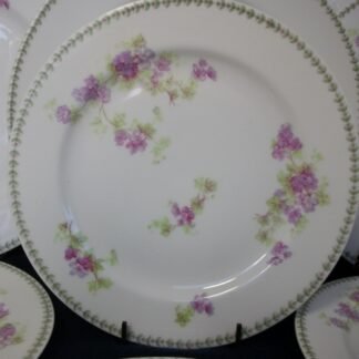 CMC- MAUREIL CHAPEAU & CHARLES -- LAVIOLETTE- LIMOGES FRANCE-  PURPLE VIOLETS & LAUREL LEAF  (c.1896-1905)   SALAD PLATE  7 5/8"-  SMOOTH-  EXCELLENT !!  RARE !!