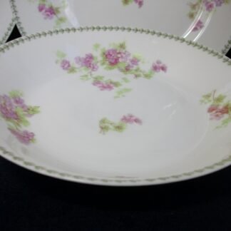CMC- MAUREIL CHAPEAU & CHARLES- LIMOGES FRANCE-  PURPLE VIOLETS & LAUREL LEAF  (c.1890-1914)   COUPE SOUP BOWL 7 1/2"-  SMOOTH-  EXCELLENT !!  RARE !!