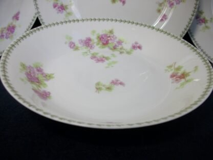 CMC- MAUREIL CHAPEAU & CHARLES- LIMOGES FRANCE- PURPLE VIOLETS & LAUREL LEAF (c.1890-1914) COUPE SOUP BOWL 7 1/2"- SMOOTH- EXCELLENT !! RARE !!