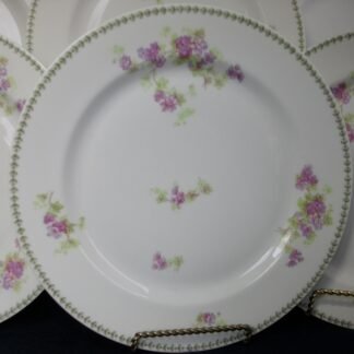 CMC- MAUREIL CHAPEAU & CHARLES- LIMOGES FRANCE-  PURPLE VIOLETS & LAUREL LEAF  (c.1890-1914)   DINNER PLATE  9 7/8"-  SMOOTH-  EXCELLENT !!  RARE !!