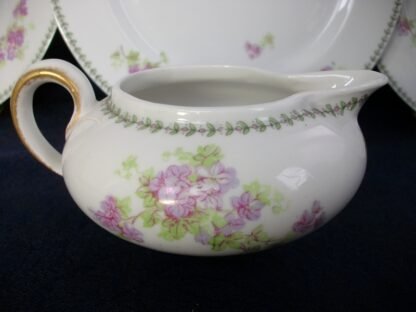 CMC- MAUREIL CHAPEAU & CHARLES -- LAVIOLETTE- LIMOGES FRANCE- PURPLE VIOLETS & LAUREL LEAF (c.1896-1905) CREAMER 8oz - SMOOTH- EXCELLENT !! RARE !!