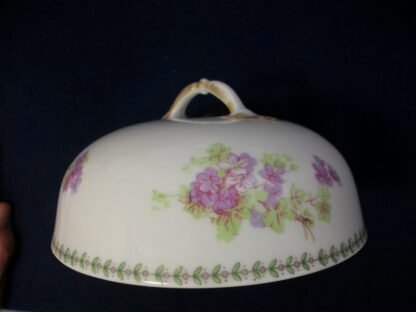 CMC- MAUREIL CHAPEAU & CHARLES- LIMOGES FRANCE- PURPLE VIOLETS & LAUREL LEAF (c.1890-1914) DOME FOR BUTTER DISH- SMOOTH- EXCELLENT !! RARE !!