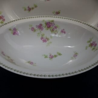 CMC- MAUREIL CHAPEAU & CHARLES- LIMOGES FRANCE-  PURPLE VIOLETS & LAUREL LEAF  (c.1890-1914)   OVAL OPEN SERVING BOWL  10" -  SMOOTH-  EXCELLENT !!  RARE !!