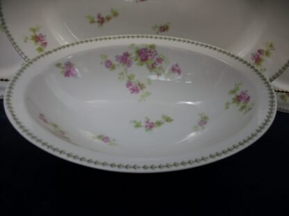 CMC- MAUREIL CHAPEAU & CHARLES- LIMOGES FRANCE- PURPLE VIOLETS & LAUREL LEAF (c.1890-1914) OVAL OPEN SERVING BOWL 10" - SMOOTH- EXCELLENT !! RARE !!
