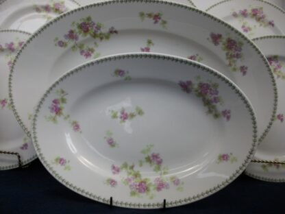CMC- MAUREIL CHAPEAU & CHARLES- LIMOGES FRANCE- PURPLE VIOLETS & LAUREL LEAF (c.1890-1914) OVAL SERVING PLATTER 11" - SMOOTH- EXCELLENT !! RARE !!