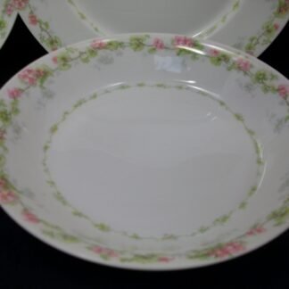 WM GUERIN & CO (LIMOGES FRANCE) WILD ROSES GARLAND- PINK & GREEN (c.1900-32)   COUPE SOUP BOWL  7  1/4" - SMOOTH-  EXCELLENT !!  RARE !!
