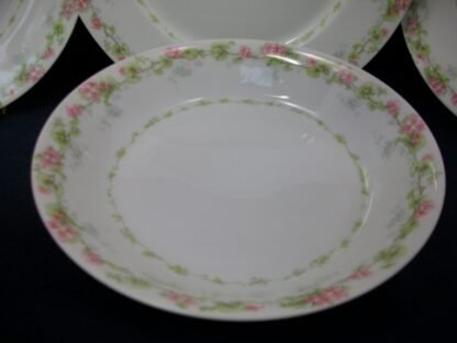 WM GUERIN & CO (LIMOGES FRANCE) WILD ROSES GARLAND- PINK & GREEN (c.1900-32)   COUPE SOUP BOWL  7  1/4" - SMOOTH-  EXCELLENT !!  RARE !!