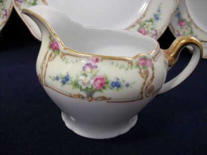 PAUL MULLER SELB BAVARIA (HUTSCHENRUETHER)  POMPADOUR-  FLORAL CARTOUCHES  (c.1917-28)  CREAMER  10 OZ-  EXCELLENT !!  RARE !!