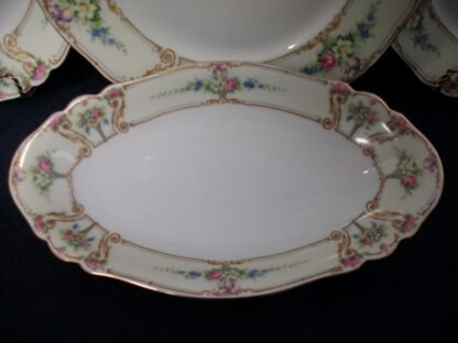 PAUL MULLER SELB BAVARIA (HUTSCHENRUETHER)  POMPADOUR-  FLORAL CARTOUCHES  (c.1917-28)  RELISH DISH  9 7/8"  -  EXCELLENT !!  RARE !!