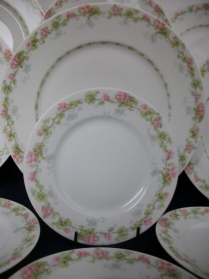WM GUERIN & CO (LIMOGES FRANCE) WILD ROSES GARLAND- PINK & GREEN (c.1900-32)   SALAD PLATE  7 3/8" - SMOOTH-  EXCELLENT !!  RARE !!
