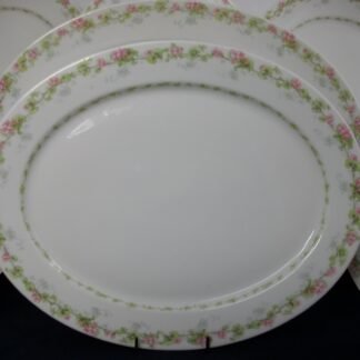 WM GUERIN & CO (LIMOGES FRANCE) WILD ROSES GARLAND- PINK & GREEN (c.1900-32)   OVAL SERVING PLATTER  13 1/2"  - SMOOTH-  EXCELLENT !!  RARE !!