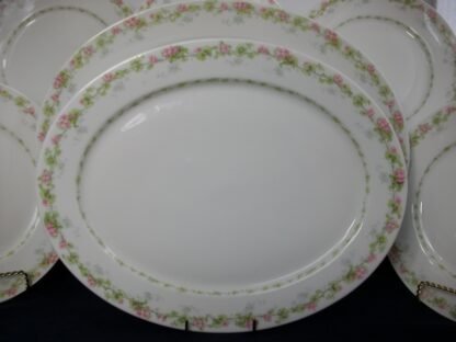 WM GUERIN & CO (LIMOGES FRANCE) WILD ROSES GARLAND- PINK & GREEN (c.1900-32)   OVAL SERVING PLATTER  13 1/2"  - SMOOTH-  EXCELLENT !!  RARE !!