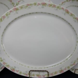 WM GUERIN & CO (LIMOGES FRANCE) WILD ROSES GARLAND- PINK & GREEN (c.1900-32)   OVAL SERVING PLATTER  15 7/8"  - SMOOTH-  EXCELLENT !!  RARE !!