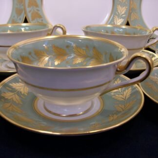 SPODE VALENTINE Y7706 - CELADON GREEN RIM GOLD LEAF BAND (c.1960's)   CUP & SAUCER- SMOOTH-  EXCELLENT !!  RARE !!
