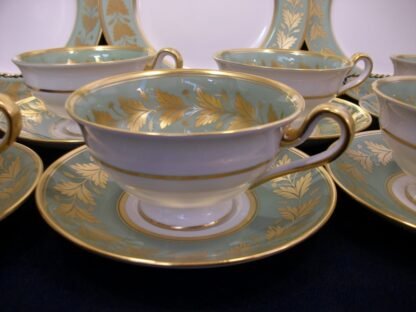 SPODE VALENTINE Y7706 - CELADON GREEN RIM GOLD LEAF BAND (c.1960's)   CUP & SAUCER- SMOOTH-  EXCELLENT !!  RARE !!