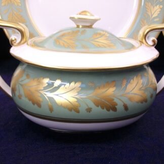 SPODE VALENTINE Y7706 - CELADON GREEN RIM GOLD LEAF BAND (c.1960's)   COVERED SUGAR BOWL- SMOOTH-  EXCELLENT !!  RARE !!