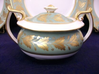SPODE VALENTINE Y7706 - CELADON GREEN RIM GOLD LEAF BAND (c.1960's)   COVERED SUGAR BOWL- SMOOTH-  EXCELLENT !!  RARE !!