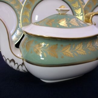 SPODE VALENTINE Y7706 - CELADON GREEN RIM GOLD LEAF BAND (c.1960's)   TEAPOT  4  CUPPER- SMOOTH-  EXCELLENT !!  RARE !!