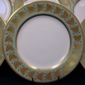 SPODE VALENTINE Y7706 - CELADON GREEN RIM GOLD LEAF BAND (c.1960's)   SALAD PLATE   7 7/8" - SMOOTH -  EXCELLENT !!  RARE !!