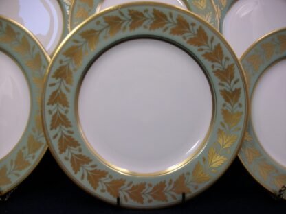 SPODE VALENTINE Y7706 - CELADON GREEN RIM GOLD LEAF BAND (c.1960's)   SALAD PLATE   7 7/8" - SMOOTH -  EXCELLENT !!  RARE !!