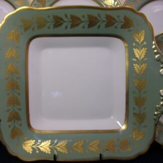 SPODE VALENTINE Y7706 - CELADON GREEN RIM GOLD LEAF BAND (c.1960's)   SQUARE HANDLED CAKE  PLATE -  EXCELLENT !!  RARE !!