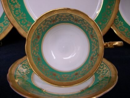 AYNSLEY KENILWORTH GREEN #7023 SCALLOPED  (c.1930's)  CUP & SAUCER- ENCRUSTED GILT! RARE!