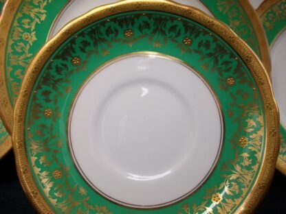 AYNSLEY KENILWORTH GREEN #7023 SCALLOPED  (c.1930's)  SAUCER FOR SOUP BOWL- ENCRUSTED GILT! RARE!