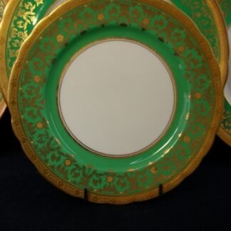AYNSLEY KENILWORTH GREEN #7023 SCALLOPED  (c.1930's)  DESSERT PIE PLATE PLATE  7 1/8" - ENCRUSTED GILT! RARE!