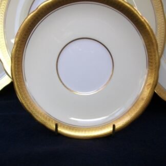 AYNSLEY CHINA SANDRINGHAM  B3830 -  GOLD & CREAM SCALLOPED  (c.1930+)  SAUCER FOR SOUP BOWL-  ENCRUSTED GILT! RARE!
