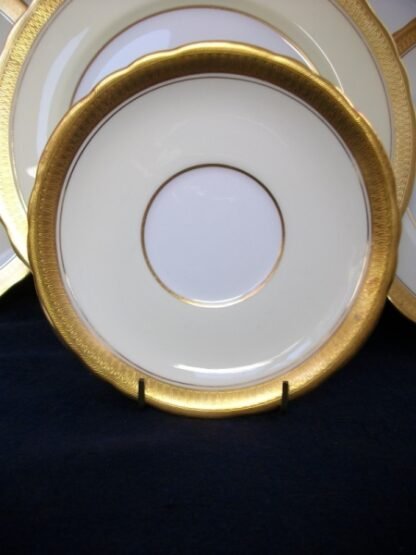 AYNSLEY CHINA SANDRINGHAM  B3830 -  GOLD & CREAM SCALLOPED  (c.1930+)  SAUCER FOR SOUP BOWL-  ENCRUSTED GILT! RARE!