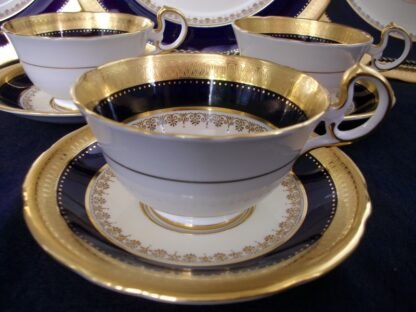 AYNSLEY CHINA WINDSOR 7167 -  GOLD COBALT & CREAM - SCALLOPED  (c.1947+)  CUP & SAUCER- ENCRUSTED GILT! RARE!