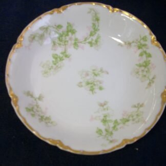HAVILAND LIMOGES CHINA-  APPLE BLOSSOM #21765- SCHLEIGER 61L- GOLD TRIM, GREEN WITH PINK WHITE FLOWERS (c.1894+)   FRUIT DESSERT BOWL  5 1/8"-  EARLY RANSON SHAPE