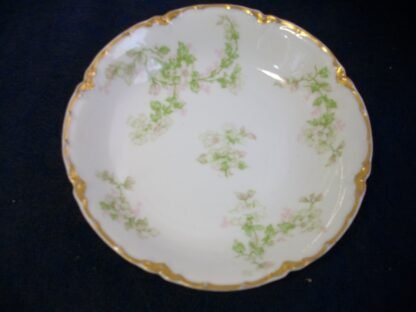 HAVILAND LIMOGES CHINA-  APPLE BLOSSOM #21765- SCHLEIGER 61L- GOLD TRIM, GREEN WITH PINK WHITE FLOWERS (c.1894+)   FRUIT DESSERT BOWL  5 1/8"-  EARLY RANSON SHAPE