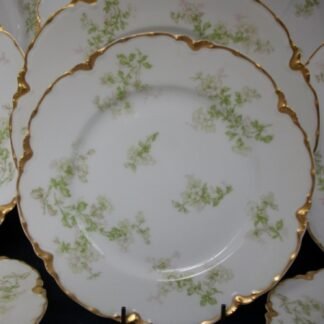 HAVILAND LIMOGES CHINA-  APPLE BLOSSOM #21765- SCHLEIGER 61L- GOLD TRIM, GREEN WITH PINK WHITE FLOWERS (c.1894+)  SALAD PLATE  7 3/8"-  EARLY RANSON SHAPE
