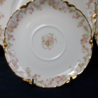 HAVILAND LIMOGES CHINA-  FLORAL GARLAND #22079- SCHLEIGER 525- GOLD TRIM,  PINK WHITE FLOWERS (c.1894+)    SAUCER FOR TEA CUP- EARLY RANSON SHAPE