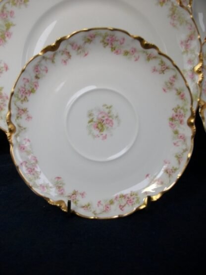HAVILAND LIMOGES CHINA-  FLORAL GARLAND #22079- SCHLEIGER 525- GOLD TRIM,  PINK WHITE FLOWERS (c.1894+)    SAUCER FOR TEA CUP- EARLY RANSON SHAPE