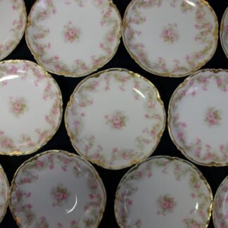 HAVILAND LIMOGES CHINA-  FLORAL GARLAND #22079- SCHLEIGER 525- GOLD TRIM,  PINK WHITE FLOWERS (c.1894+)    BUTTER PATS  3 1/8"-  EARLY RANSON SHAPE